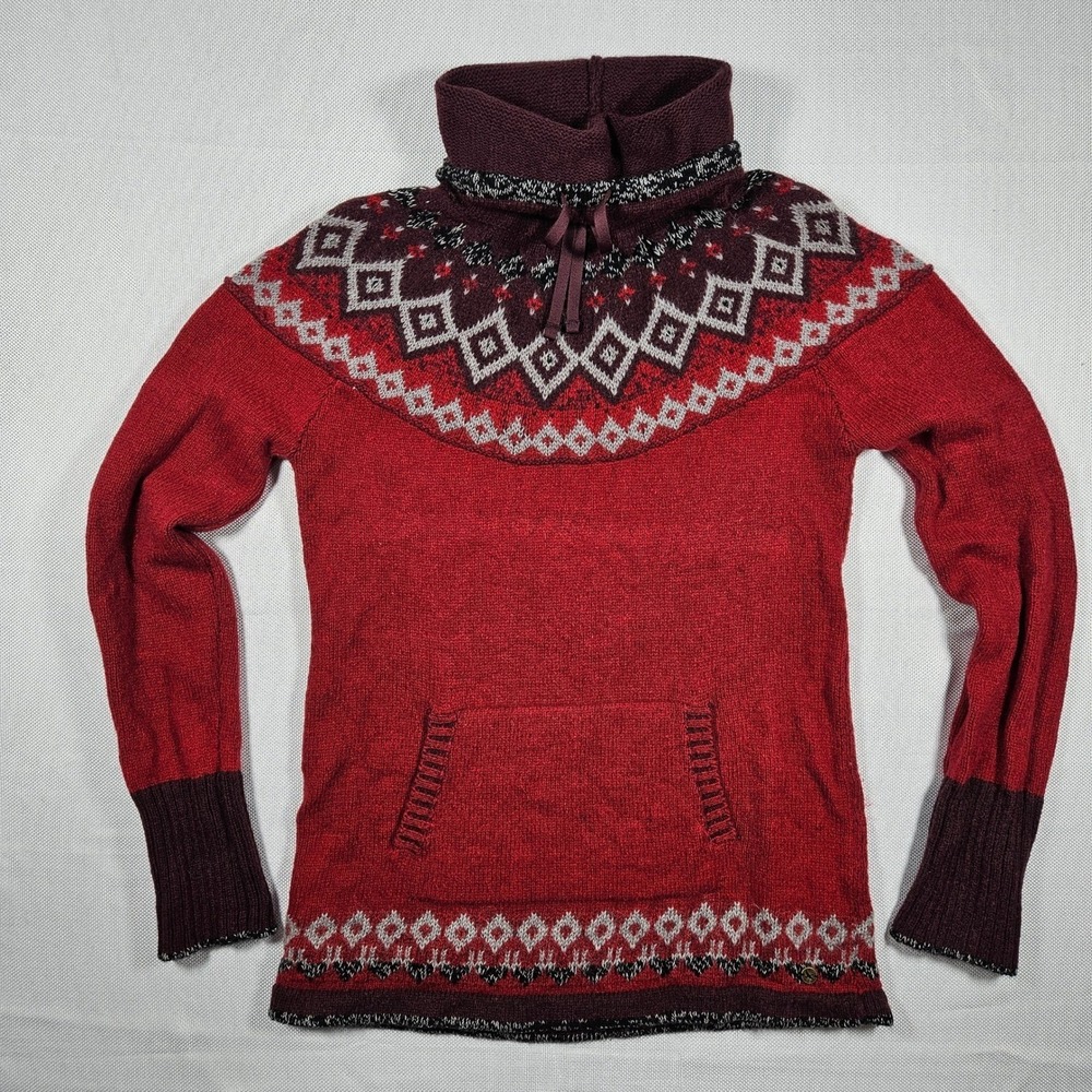 Eddie Bauer Fair Isle Cowl Neck Sweater Red Women's‎ Small Cotton Wool Blend